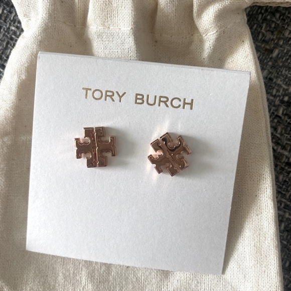Tory Burch Jewelry - NWT Tory Burch rose gold logo studs w/dust bag